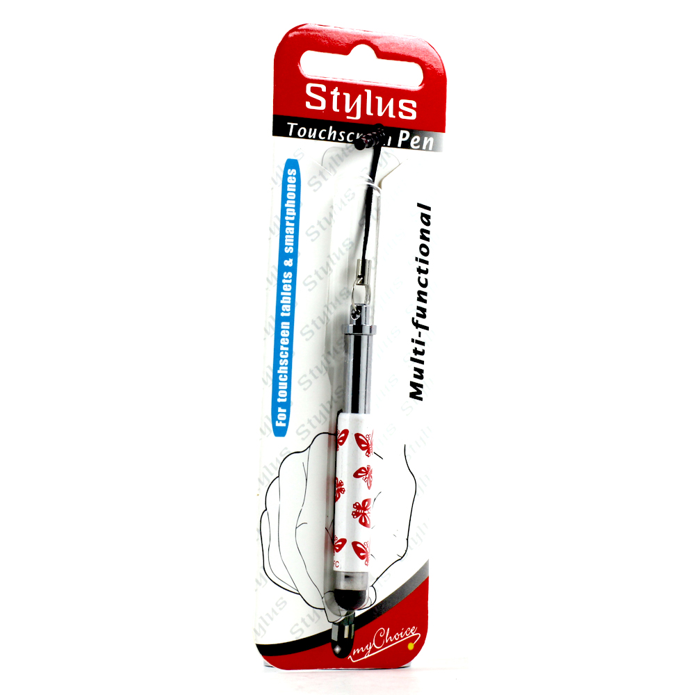 Mini Design Shrinkable Stylus Touch PEN with Earphone Dust Cap (Butterfly Red)